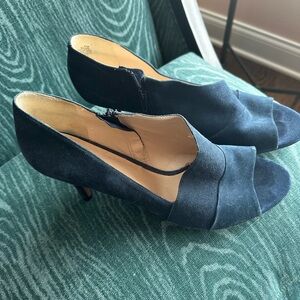 Nine West Navy Suede Peep-Toe Kitten Heels